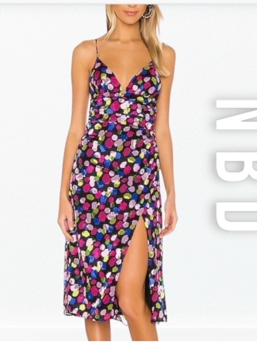 NBD Josefien Midi Dress Painted Dot Ruched Wedding Guest Garden Party S